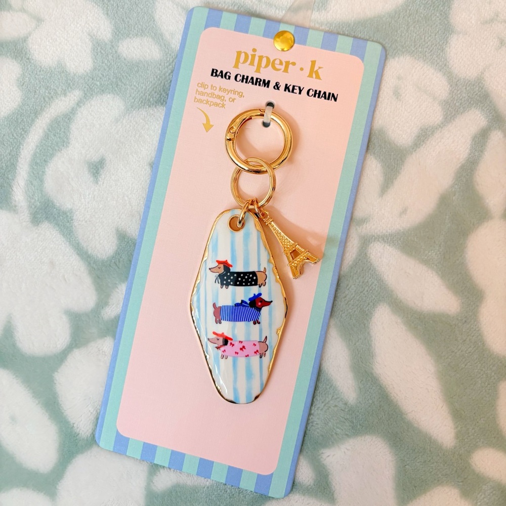 Piper K Dachshund & Eiffel Tower Bag Charm / Key Ring 🐾💕